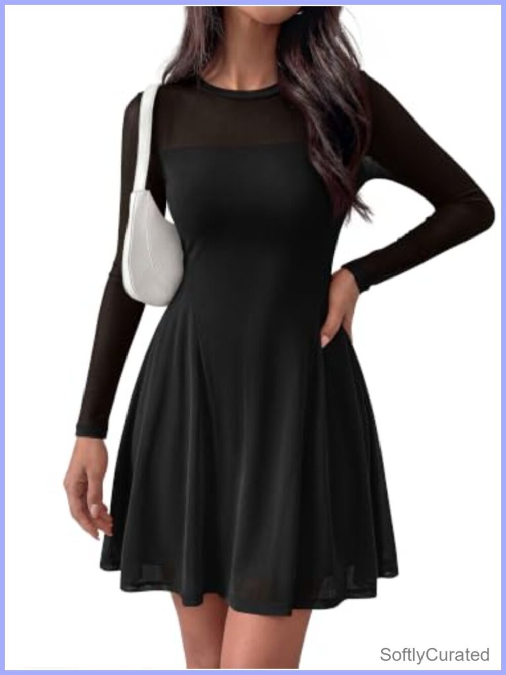 Women's Sheer Mesh Long Sleeve Mini Dress A-Line Cocktail Party - Picture 4 of 6